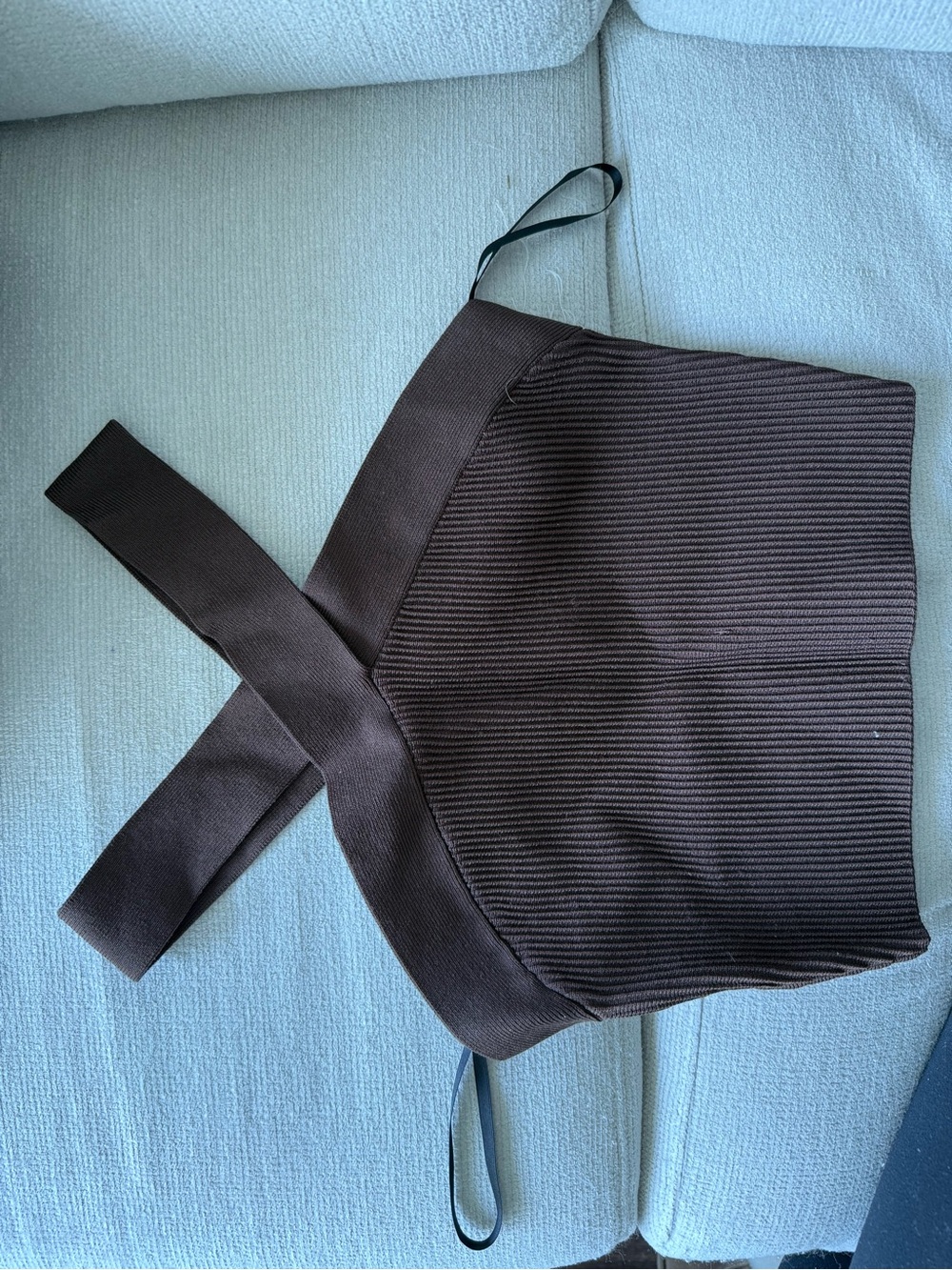 Babaton Brown Ribbed Knit Cross-Back Crop Top